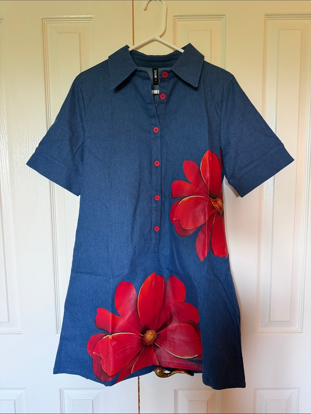 STYLEWE Blue Midi Dress with Red Floral Print